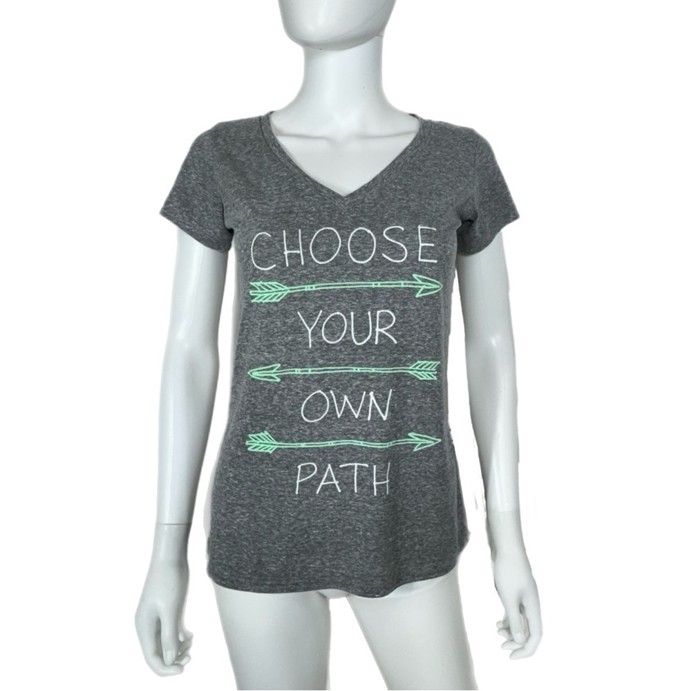 Empyre Womens Fitted Heather Gray V-Neck “Choose Your Own Path” Short Sleeve Tee